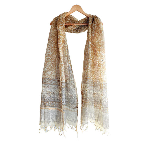 Kota Doria Kalamkari Cotton Silk Blue Colour Floral Dupatta