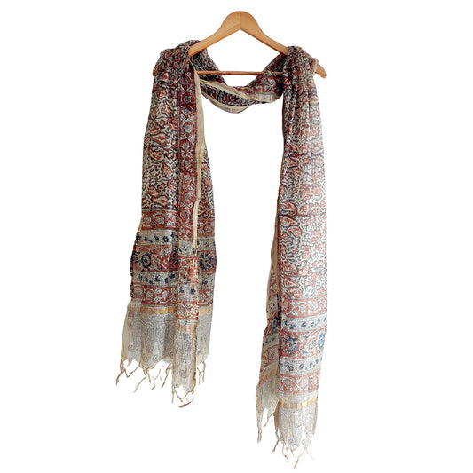 Kota Doria Kalamkari Cotton Silk Yellow Colour Floral Dupatta