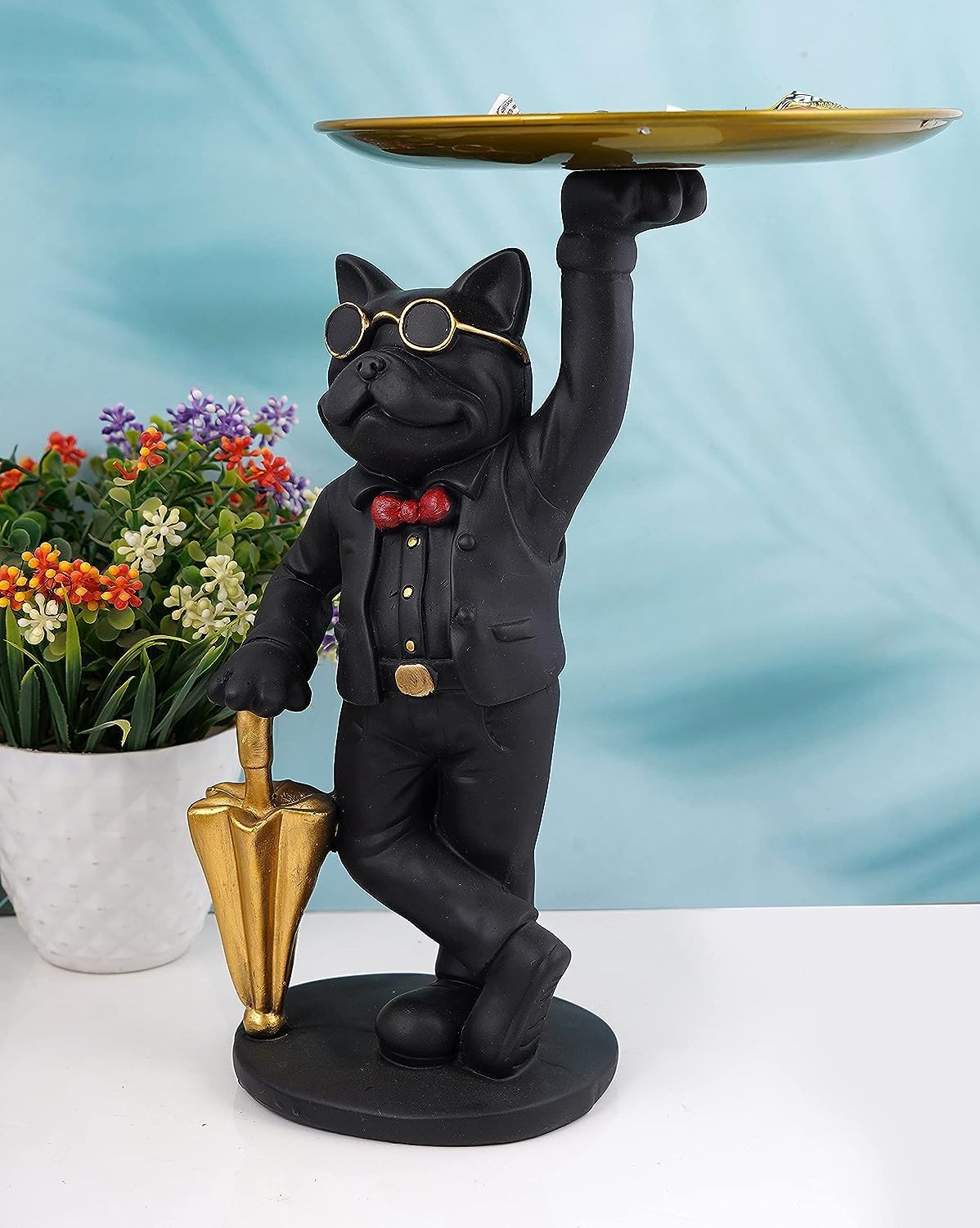 Black Cool Dog resin showpiece with gold color plate