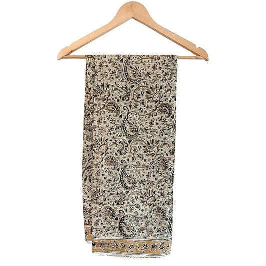 Kalamkari Vegetable Mustard Color Hand Block Print Pure Cotton Dupatta