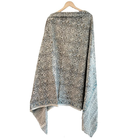 Kalamkari Vegetable Mustard Color Hand Block Prin Pure Cotton Dupatta (Grey color)