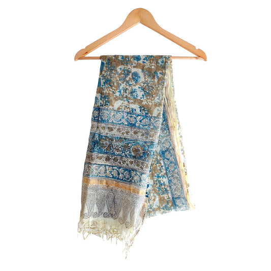 Kota Doria Kalamkari Cotton Silk Orange Colour Floral Dupatta