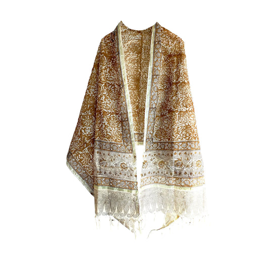 Kota Doria Kalamkari Cotton Silk Dark Blue Colour Floral Dupatta