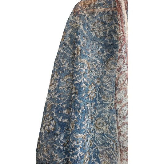 Kota Doria Kalamkari Cotton Silk Light Blue Colour Floral Dupatta