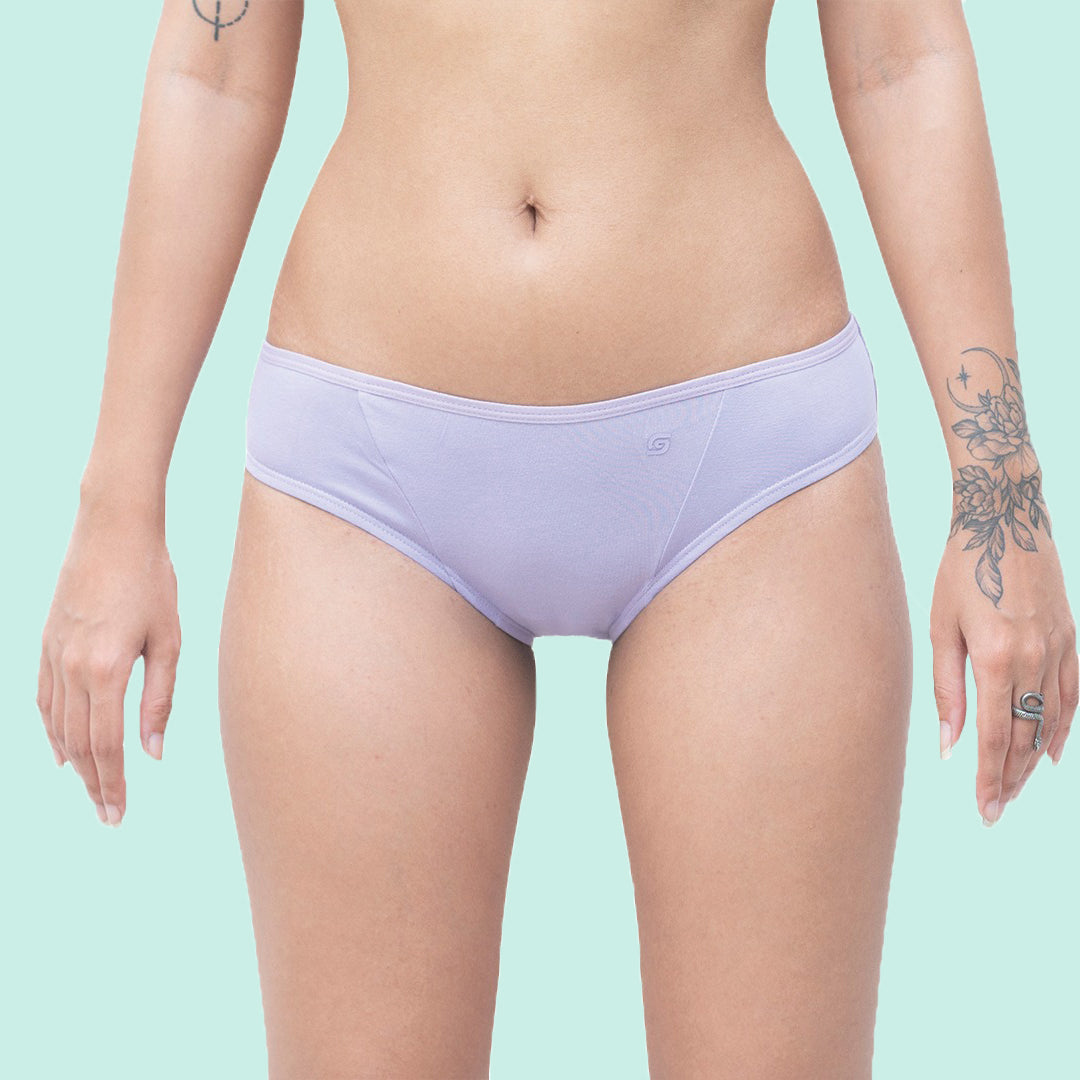 Organic Everyday Undies (Bikini) (6pc) Green Fig, Lavender Checks , Lavender