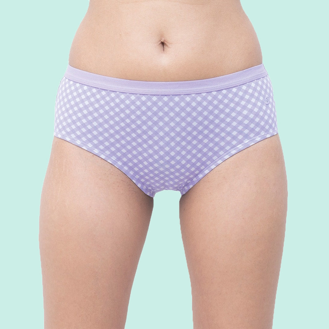 Organic Everyday Undies (Hipster) (6pc) Green Fig, Lavender Checks , Lavender