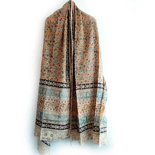 Kalamkari Hand Block Printed Pure Cotton Dupatta – Traditional Floral Print