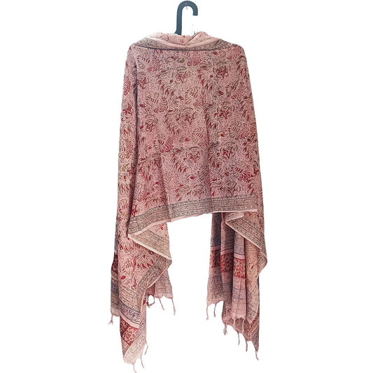 Kalamkari Block printed Hand Woven Stole with tassels