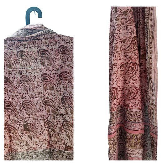 Kalamkari Block printed Hand Woven Stole with tassels