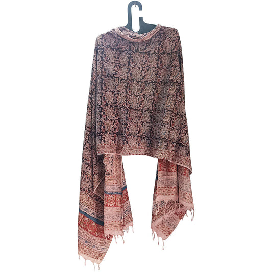 Kalamkari Block printed Hand Woven Stole with tassels
