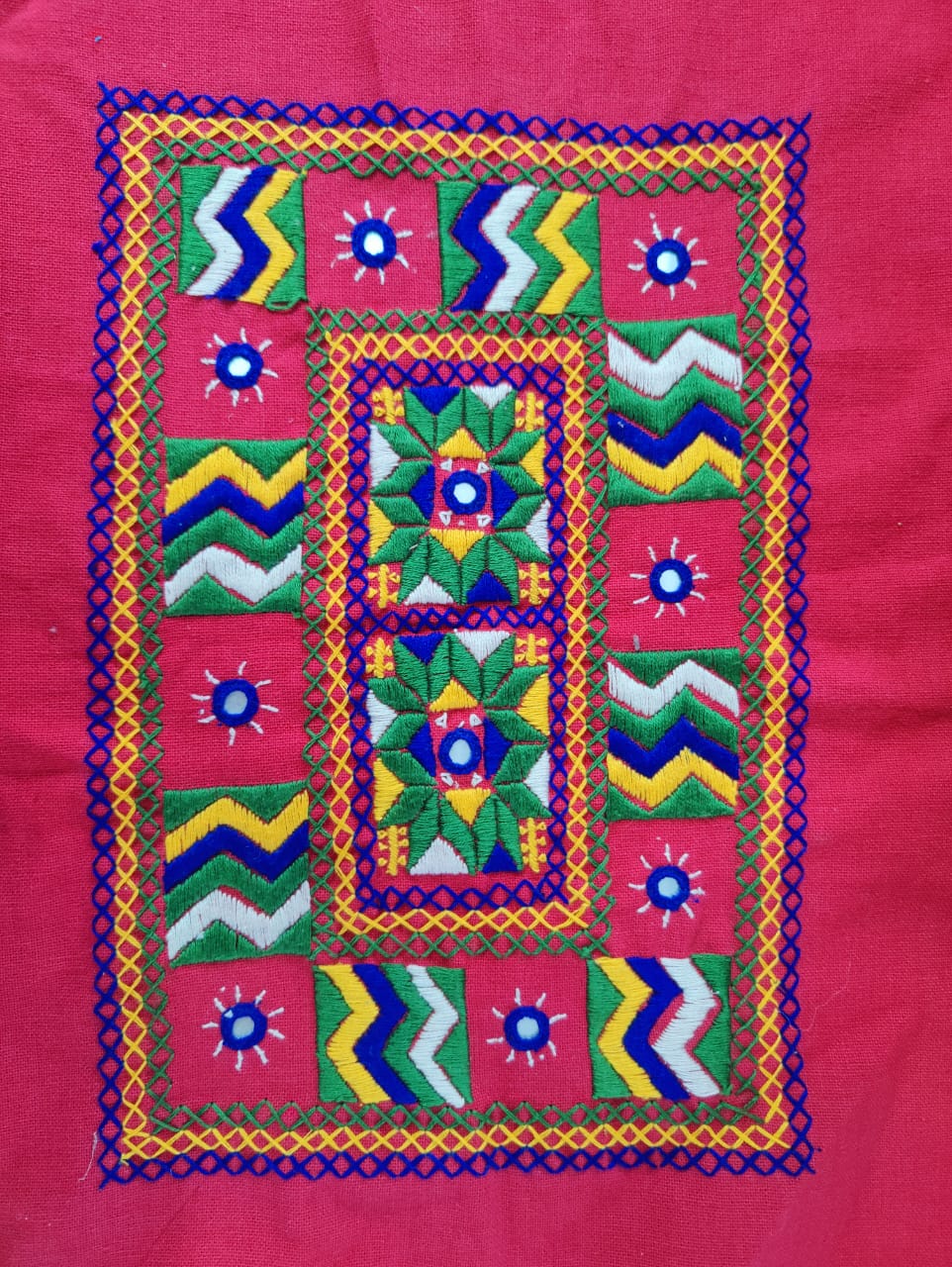 Soofed Up – Red Handcrafted Decor with Soof Embroidery and Mirror Accents
