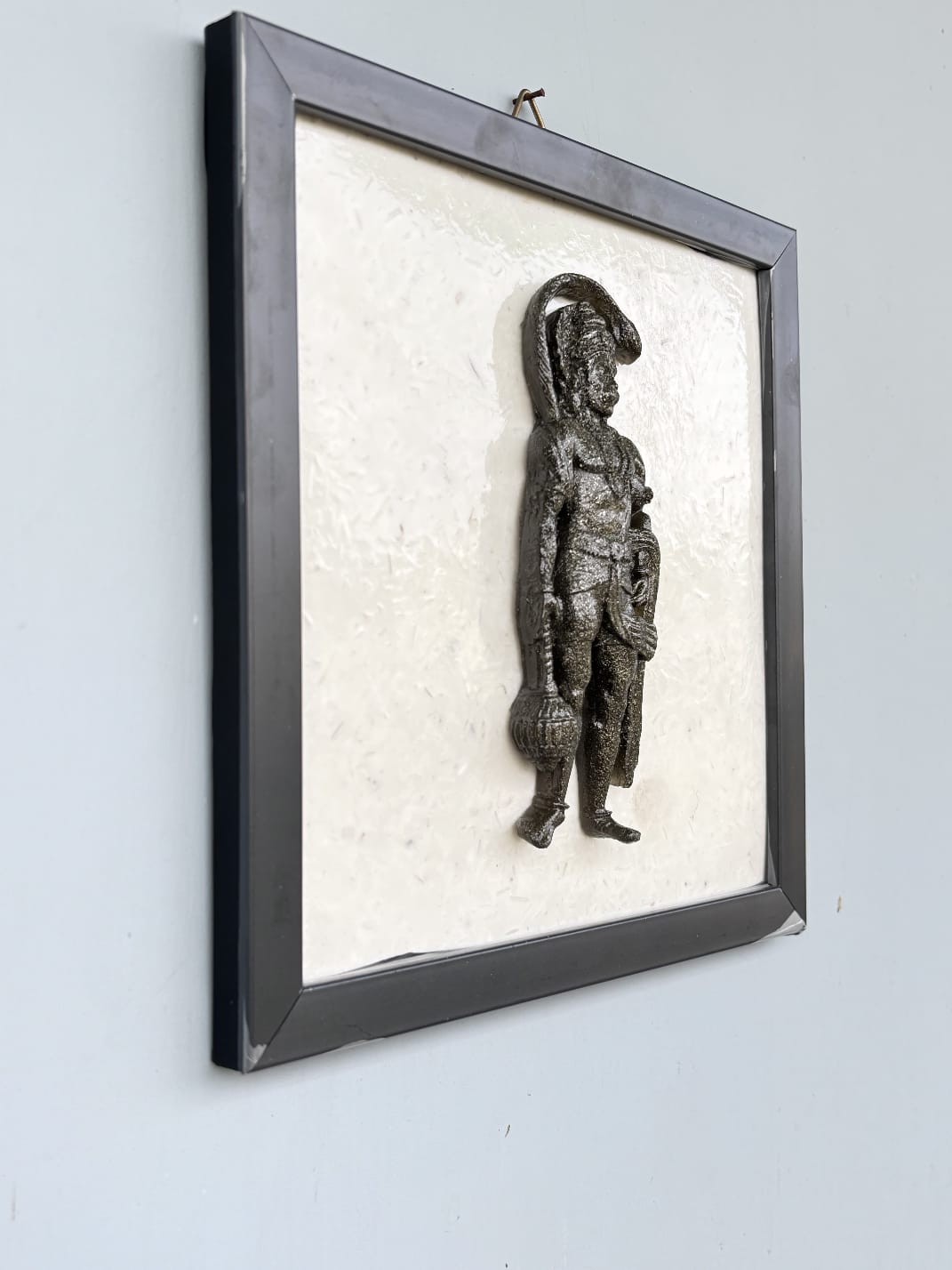 Pyrite Hanuman with Frame – Handcrafted Spiritual Figurine, 22x22 cm