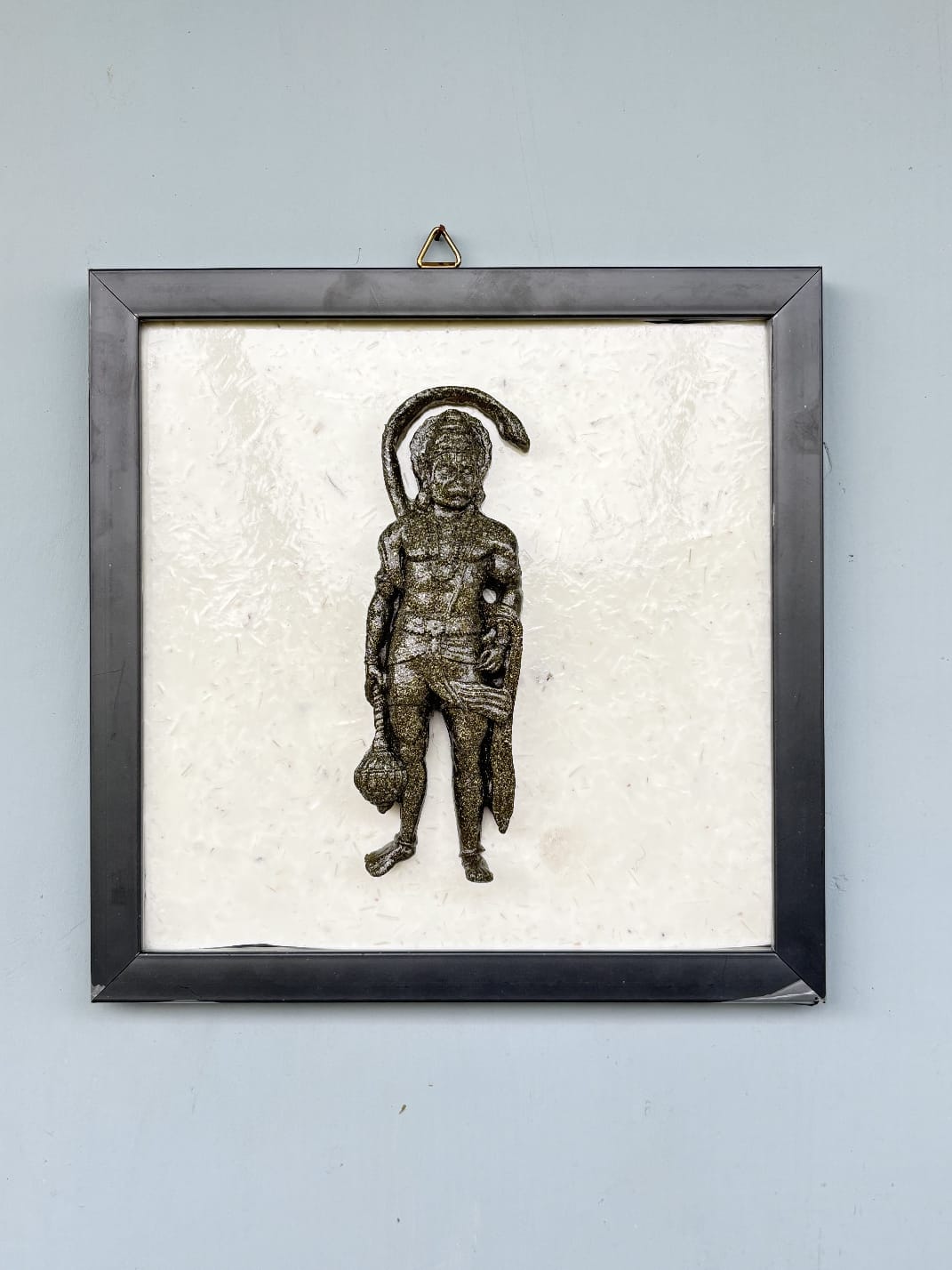 Pyrite Hanuman with Frame – Handcrafted Spiritual Figurine, 22x22 cm