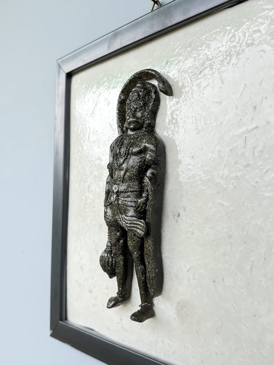 Pyrite Hanuman with Frame – Handcrafted Spiritual Figurine, 22x22 cm