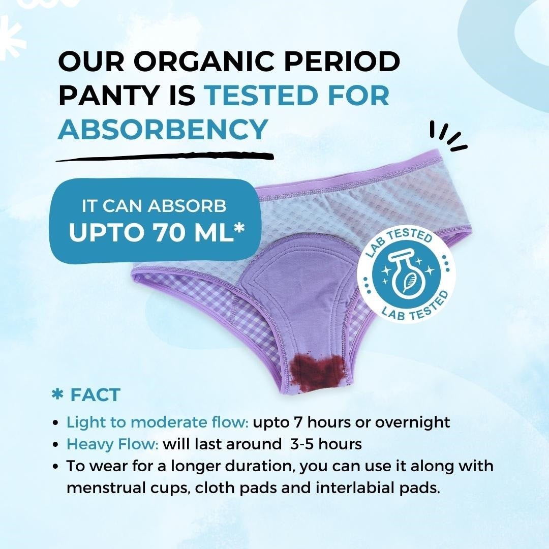 Organic Period Panty (Bikini) (1 pc) Lavender Checks