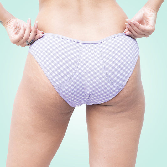 Organic Urine Leak Panty (Bikini) (1 pc) Lavender Checks