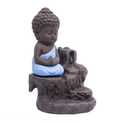 Buddha Smoke Backflow Fountain Incense Holder Decorative Showpiece with Free 20 Smoke Backflow Scented Cones Incense (Blue)