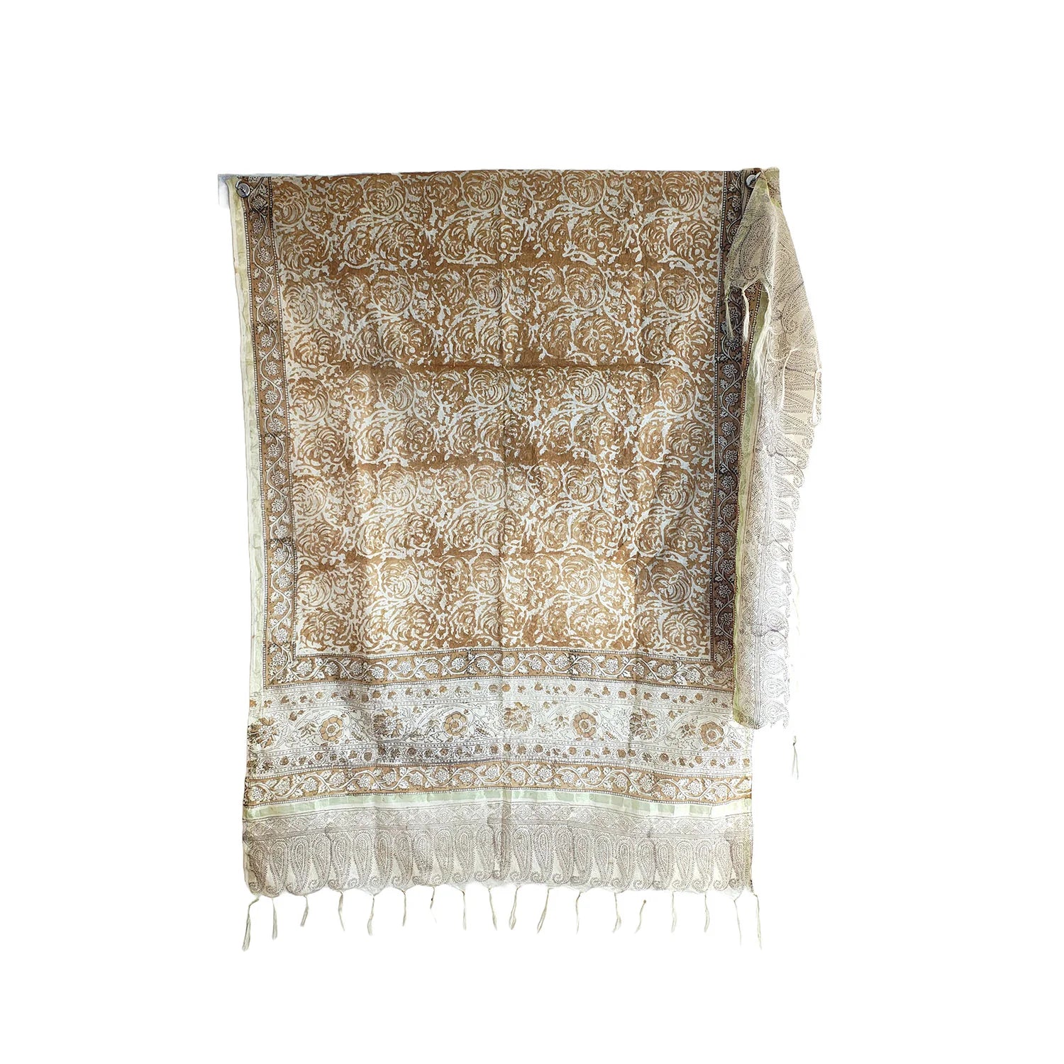 Kota Doria Kalamkari Cotton Silk Dark Blue Colour Floral Dupatta