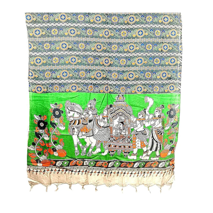 Kalamkari Pure Silk Diyya Design Natural Hand Block Printed Atomic Tangerine