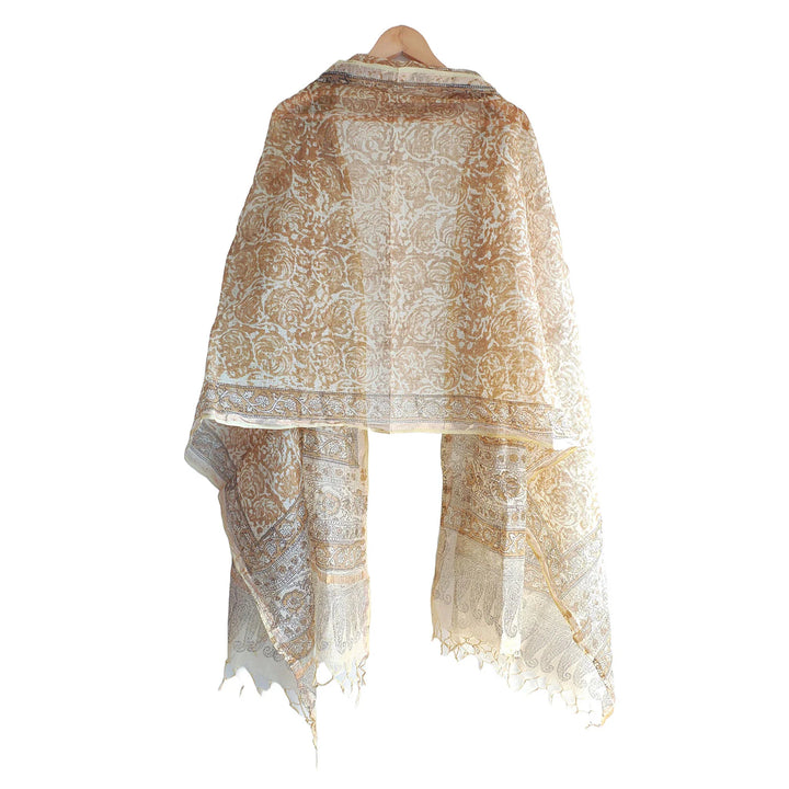 Kota Doria Kalamkari Cotton Silk Blue Colour Floral Dupatta