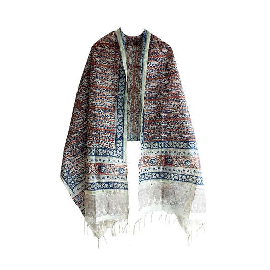 Chanderi Kalamkari Hand Block Printed Dupatta