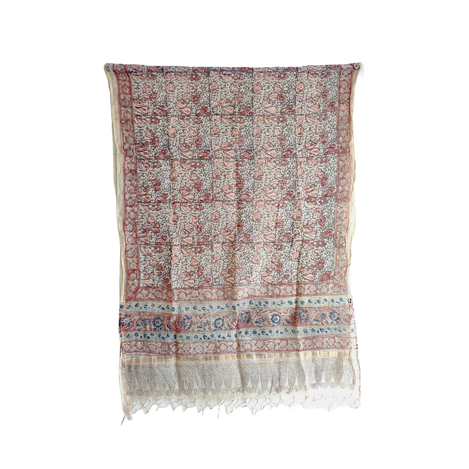 Kota Doria Kalamkari Cotton Silk Yellow Colour Floral Dupatta
