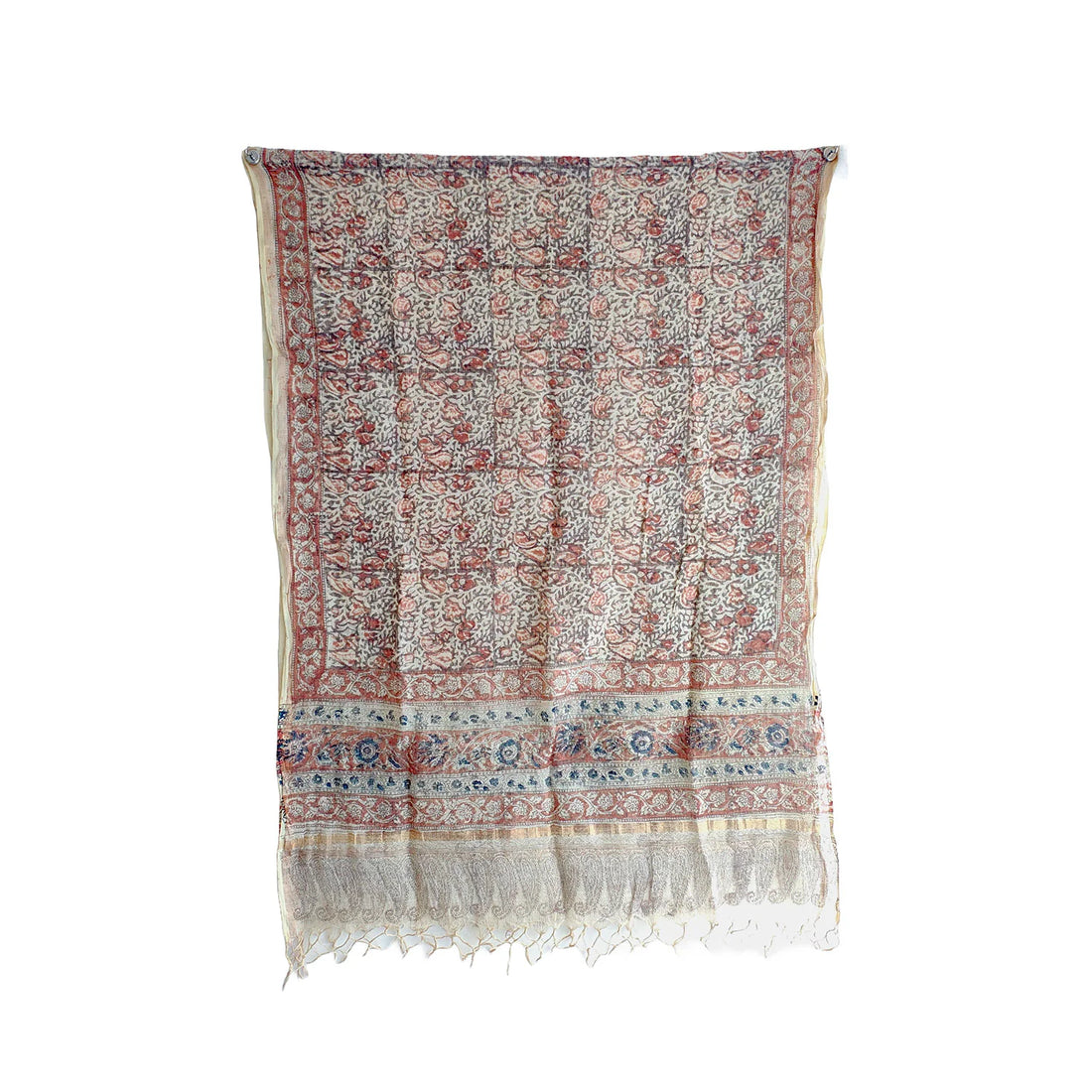 Kota Doria Kalamkari Cotton Silk Yellow Colour Floral Dupatta