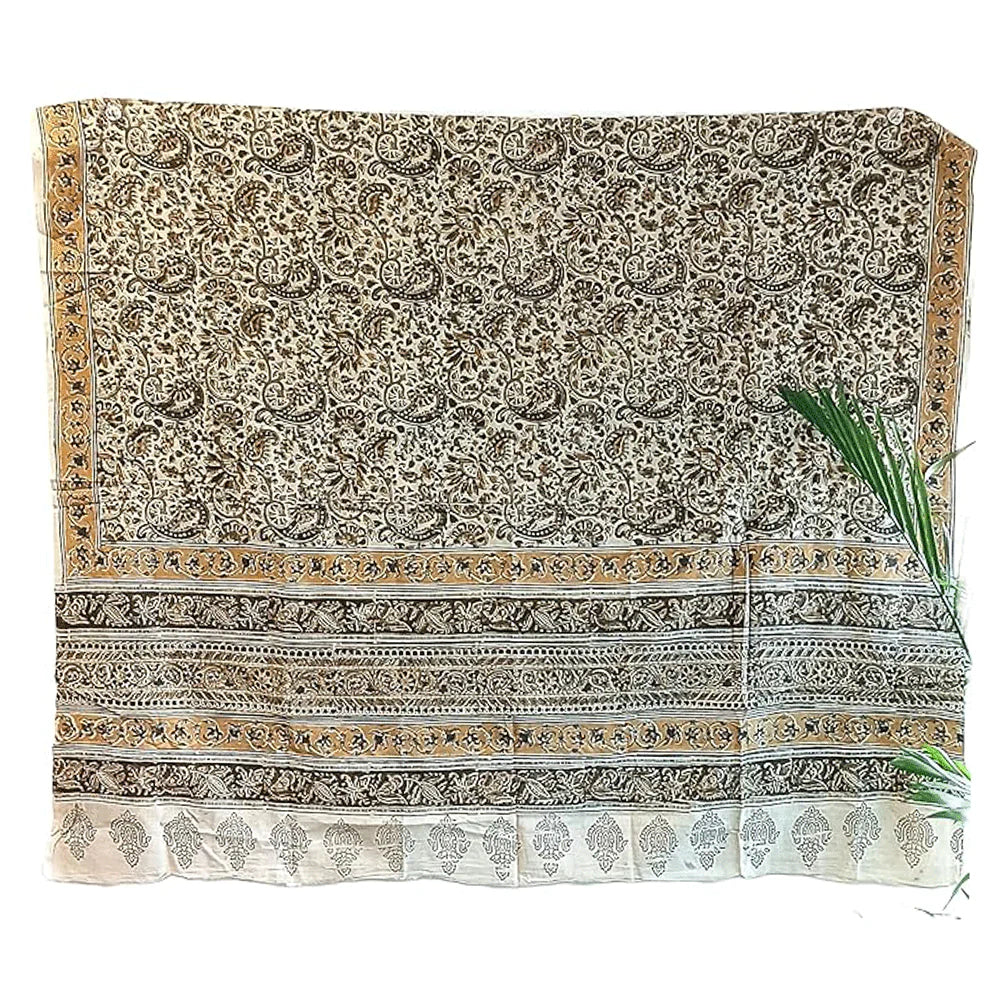 Kalamkari Vegetable Mustard Color Hand Block Print Pure Cotton Dupatta