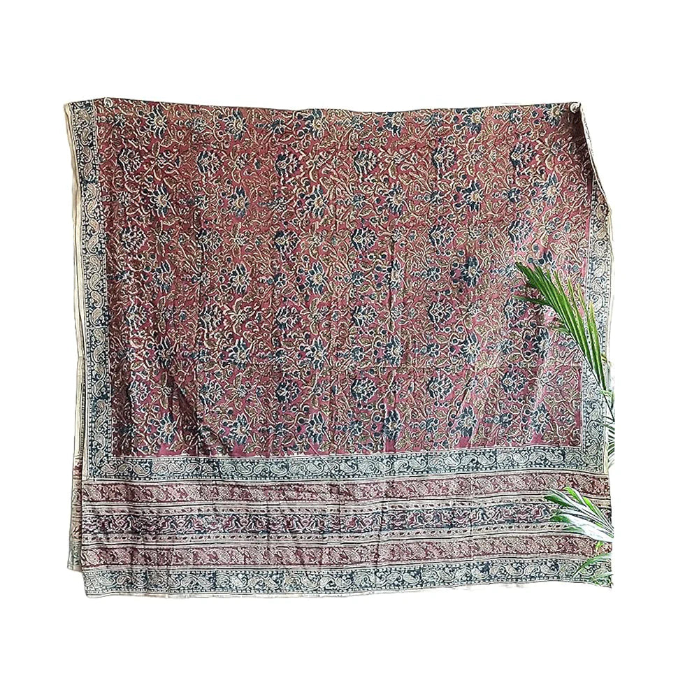 Kalamkari Hand Block printed Orange Colour with Floral Pattern Stoles Scarves Dupattas (Pale mauve