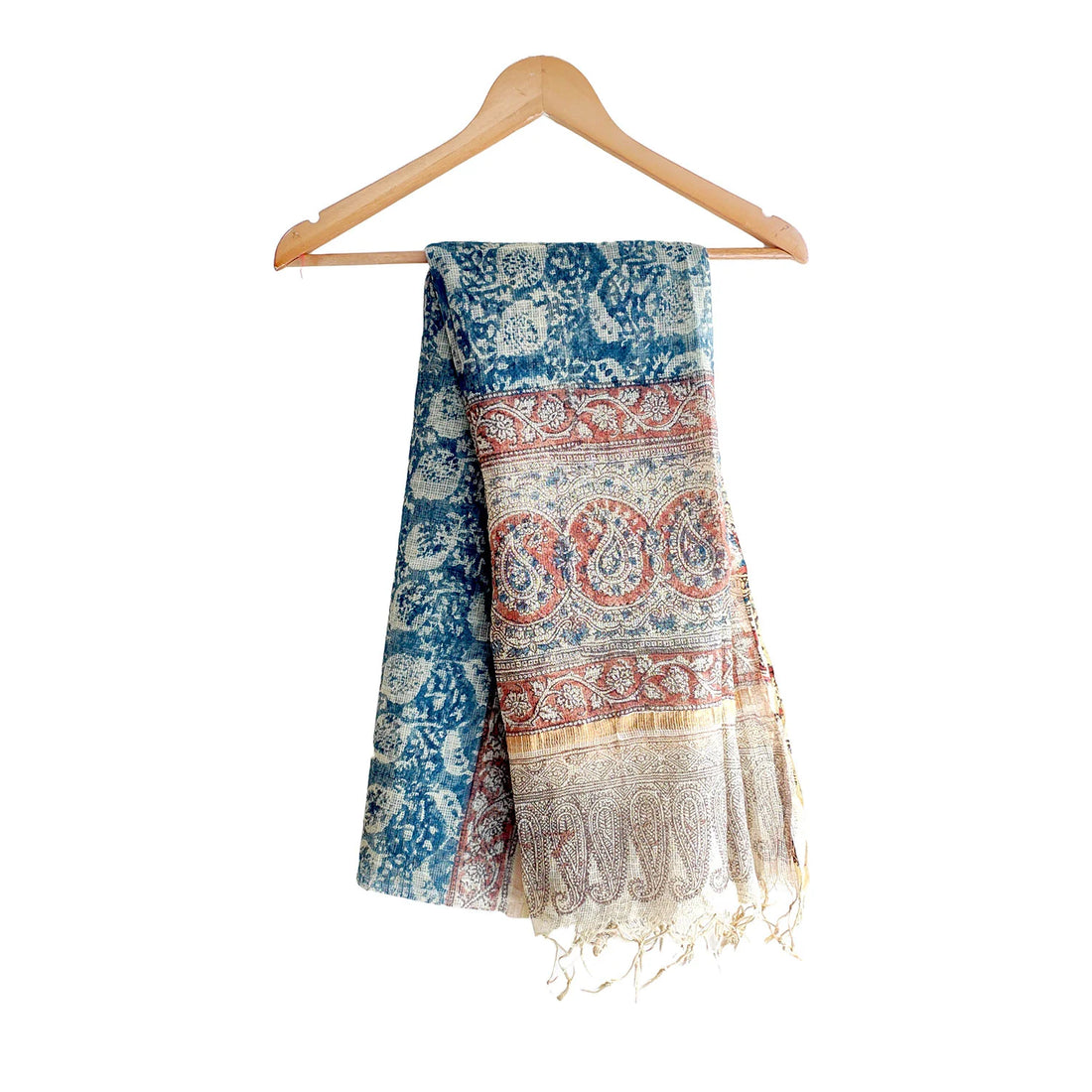 Kota Doria Kalamkari Cotton Silk Blue Colour Floral Dupatta