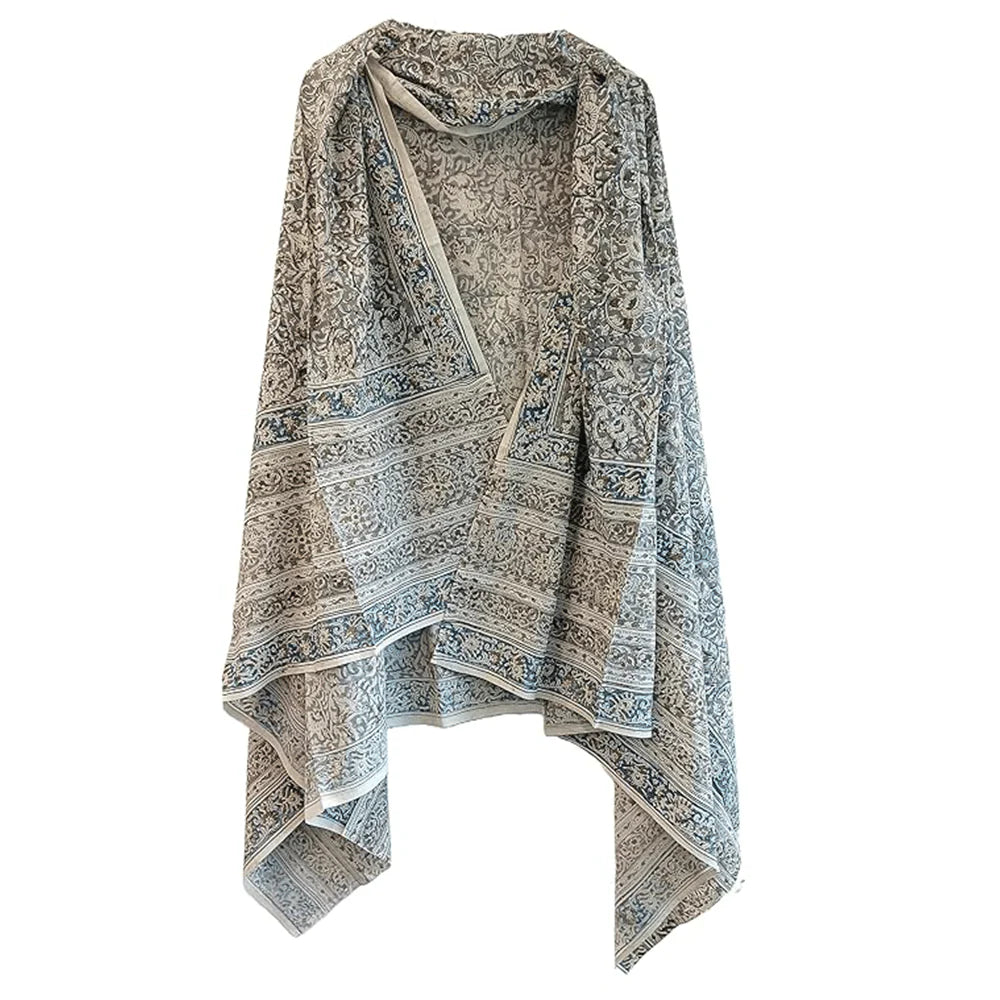 Kalamkari Vegetable Mustard Color Hand Block Prin Pure Cotton Dupatta (Grey color)