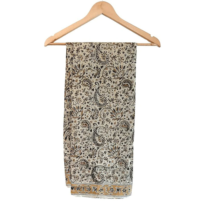 Kalamkari Vegetable Mustard Color Hand Block Print Pure Cotton Dupatta