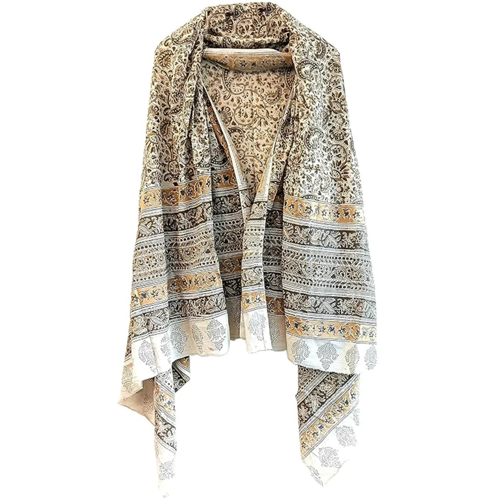 Kalamkari Vegetable Mustard Color Hand Block Print Pure Cotton Dupatta