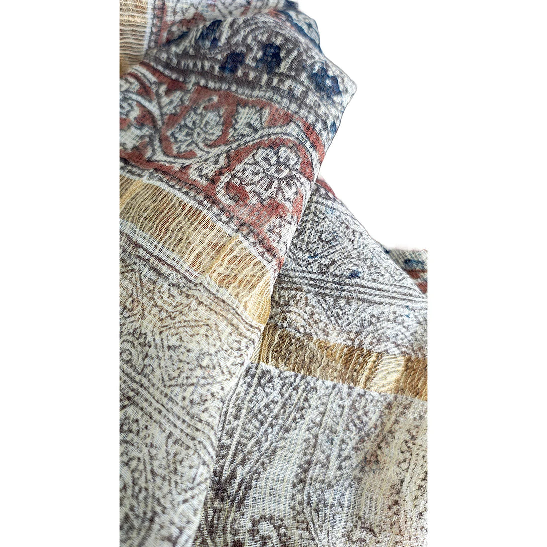 Kota Doria Kalamkari Cotton Silk Beige And Red Colour Floral Dupatta