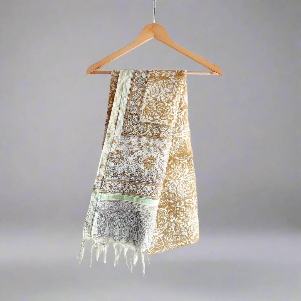 Kota Doria Kalamkari Cotton Silk Dark Blue Colour Floral Dupatta