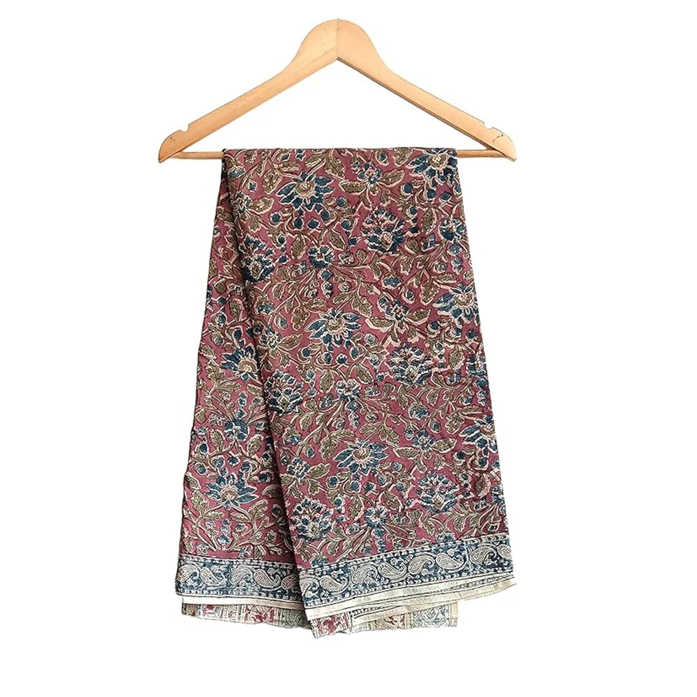 Kalamkari Hand Block printed Orange Colour with Floral Pattern Stoles Scarves Dupattas (Pale mauve
