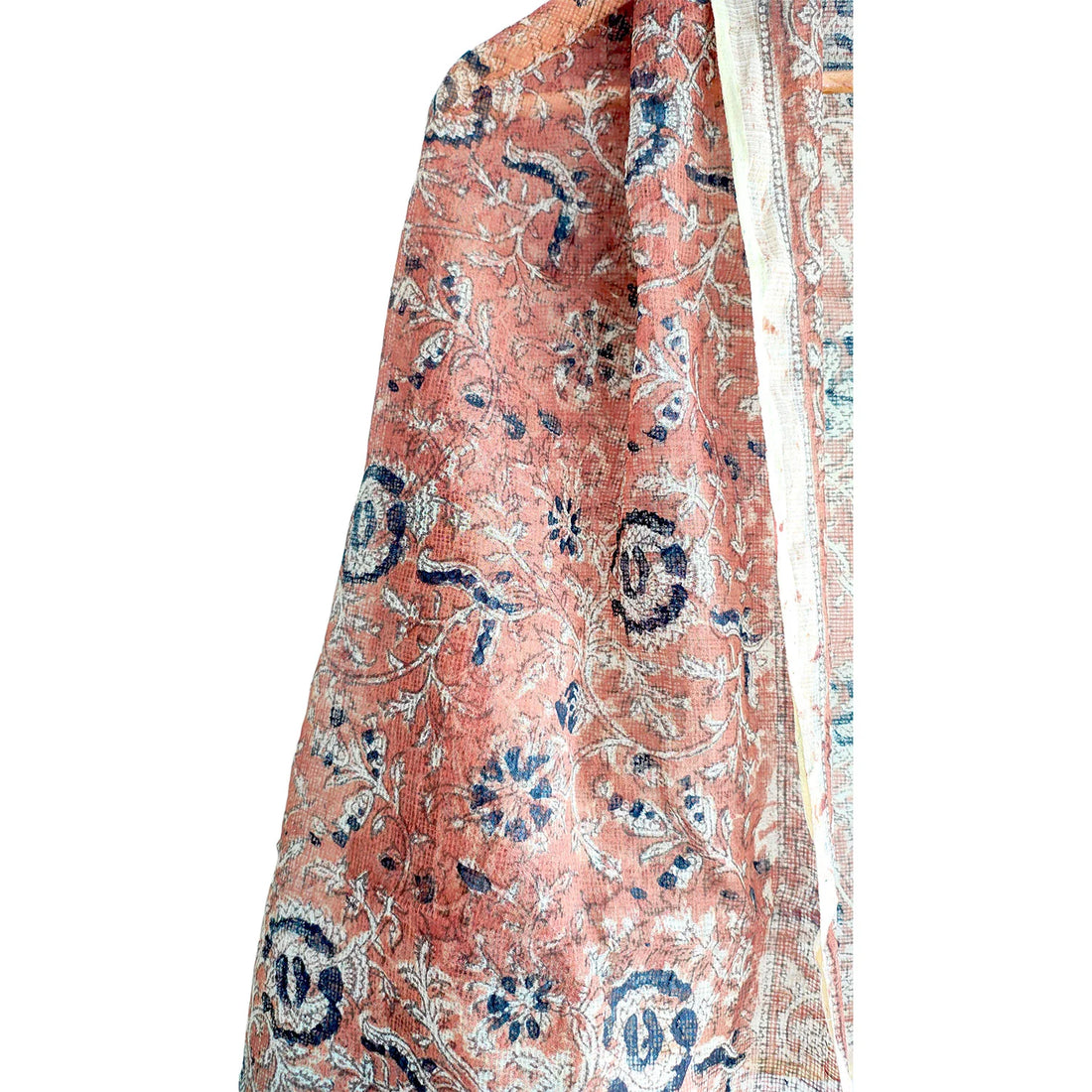 Kota Doria Kalamkari Cotton Silk Orange Colour Floral Dupatta