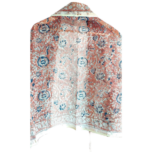 Kota Doria Kalamkari Cotton Silk Orange Colour Floral Dupatta