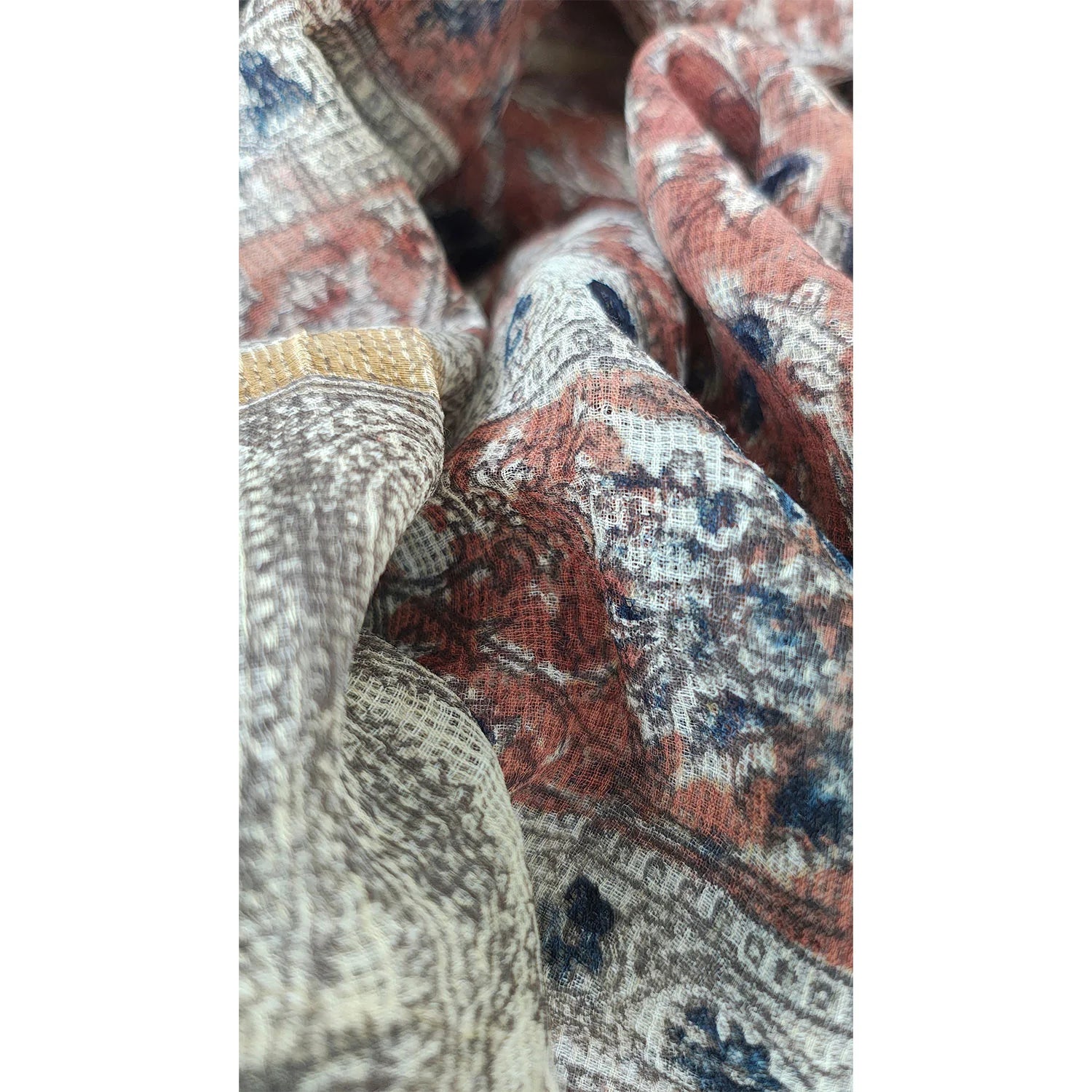 Kota Doria Kalamkari Cotton Silk Orange Colour Floral Dupatta
