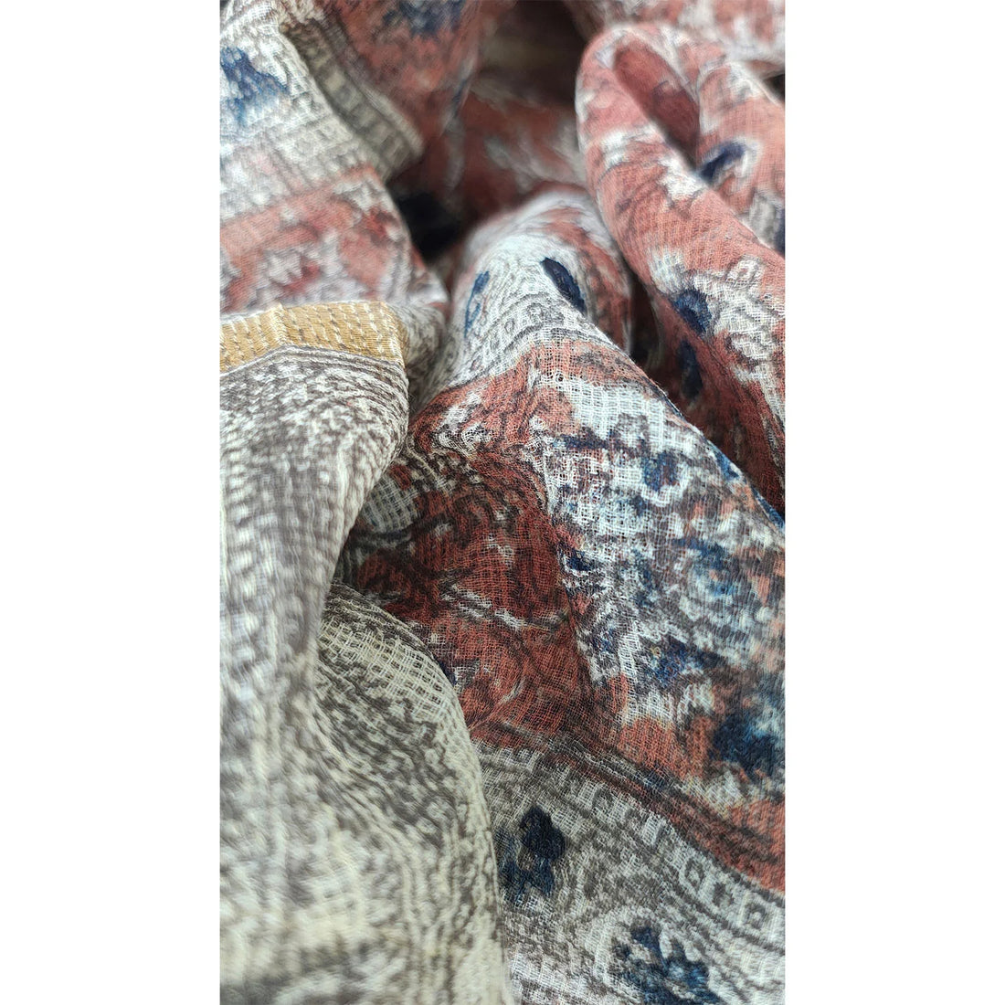 Kota Doria Kalamkari Cotton Silk Orange Colour Floral Dupatta