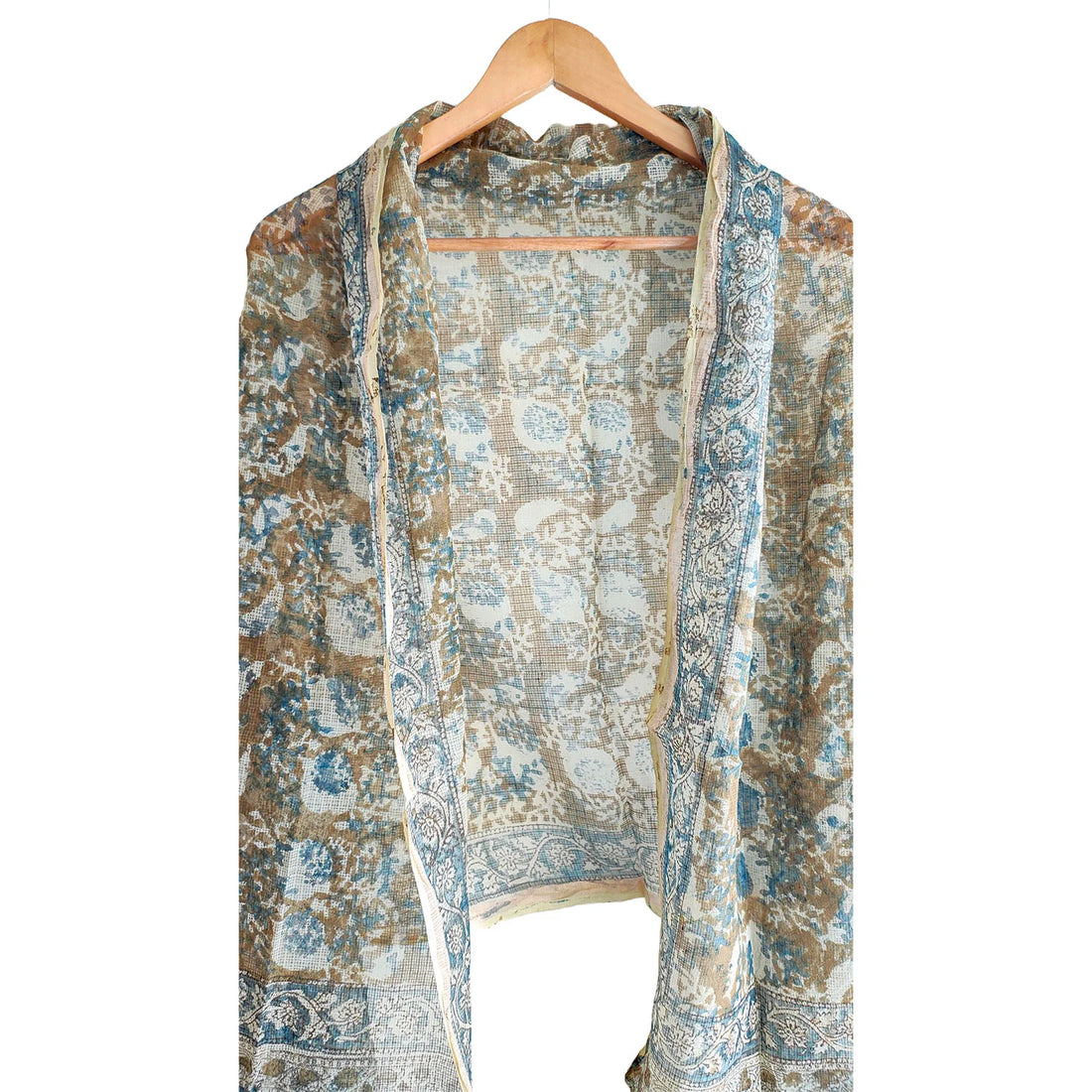 Kota Doria Kalamkari Cotton Silk Orange Colour Floral Dupatta