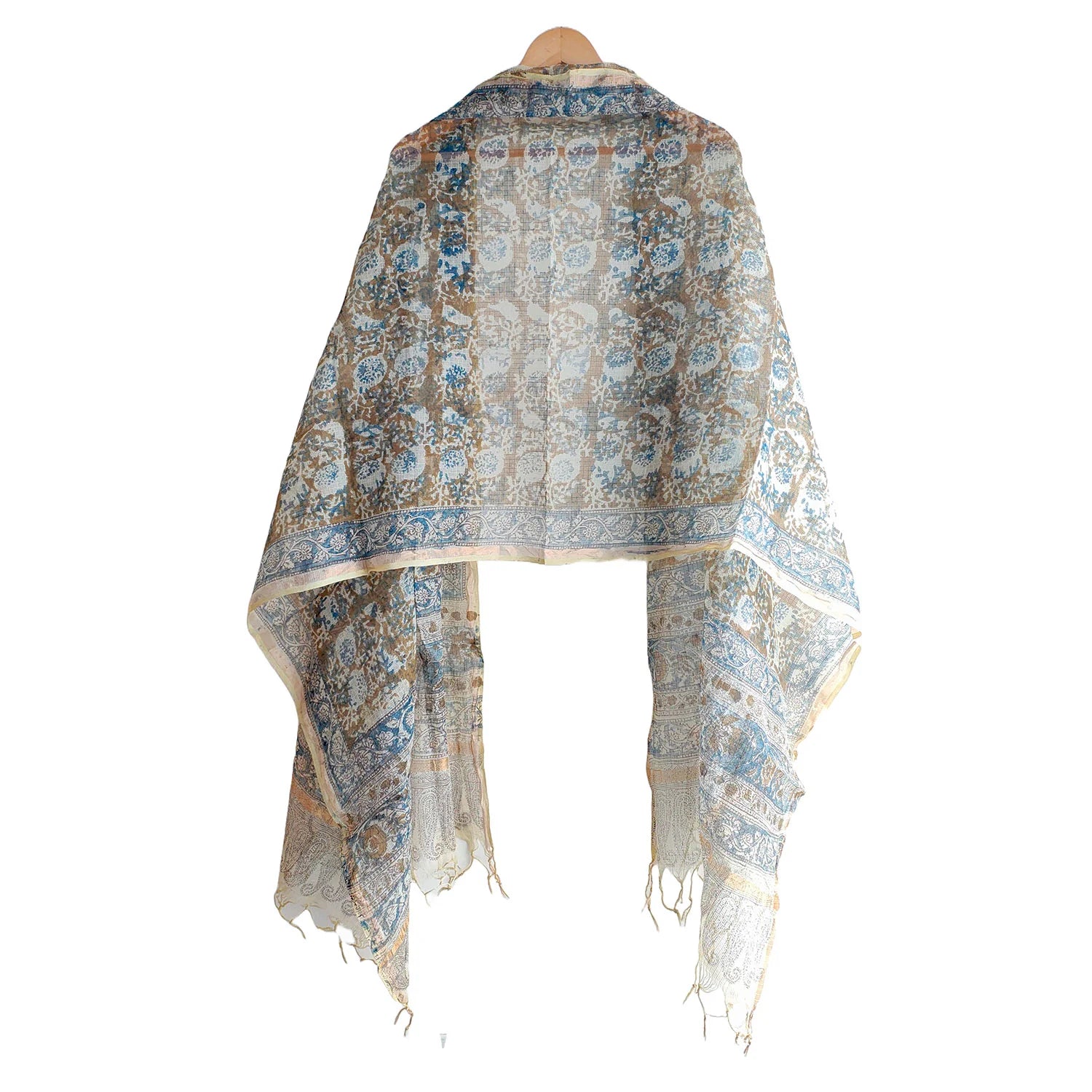 Kota Doria Kalamkari Cotton Silk Orange Colour Floral Dupatta