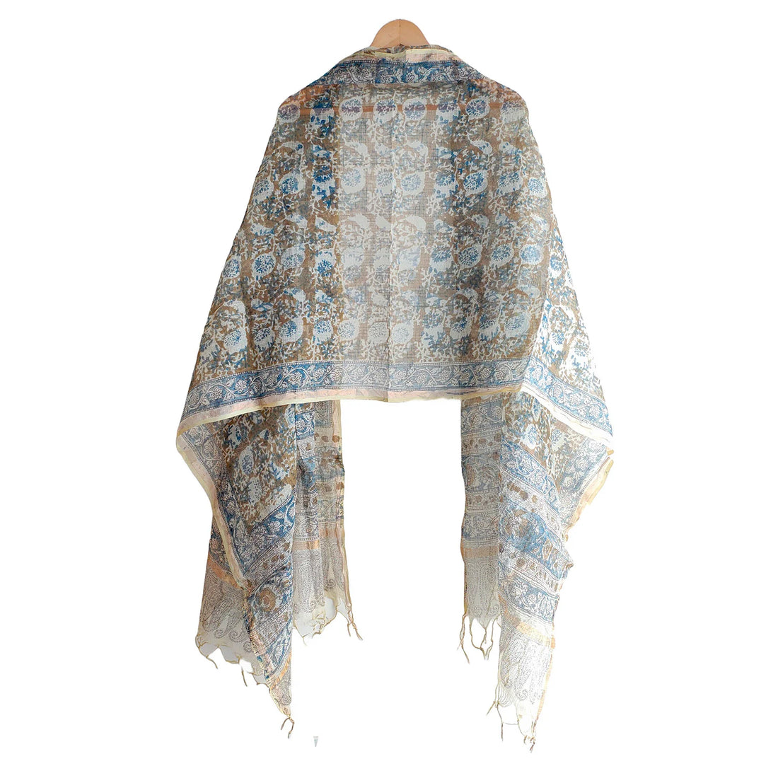 Kota Doria Kalamkari Cotton Silk Orange Colour Floral Dupatta