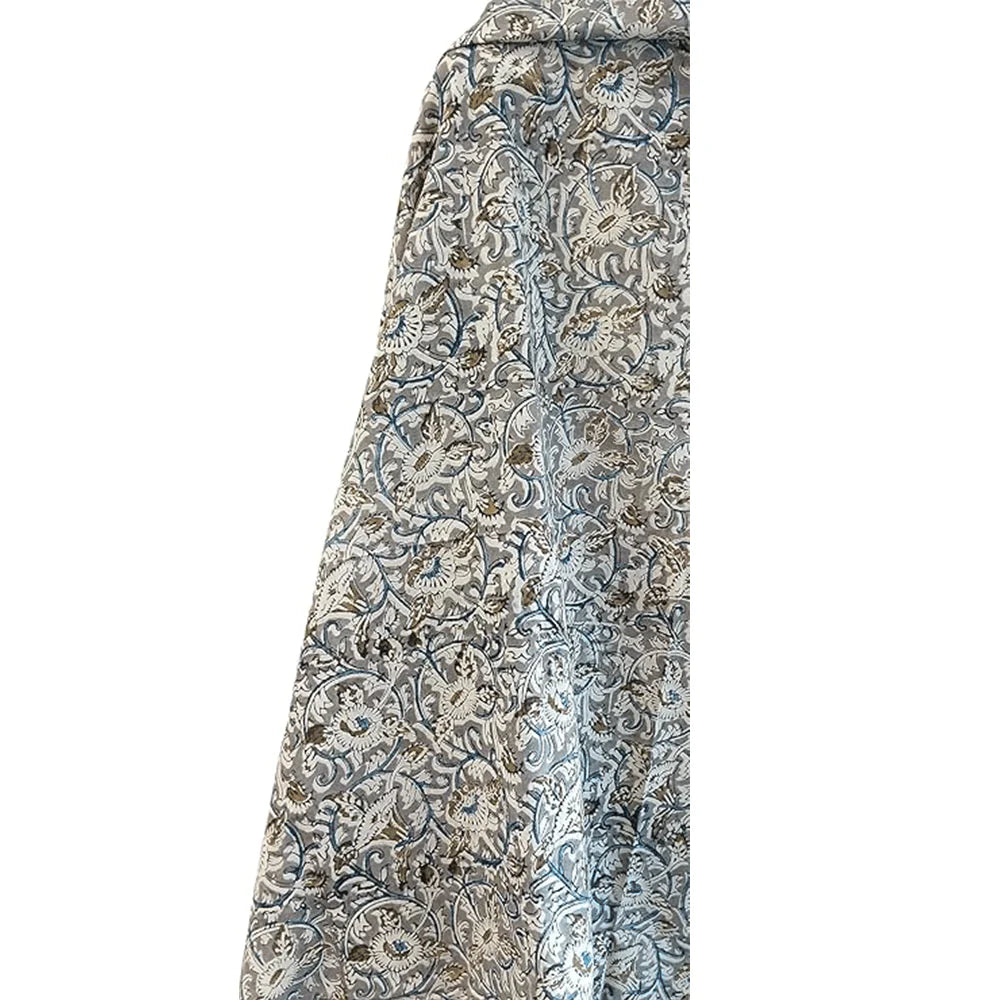 Kalamkari Vegetable Mustard Color Hand Block Prin Pure Cotton Dupatta (Grey color)