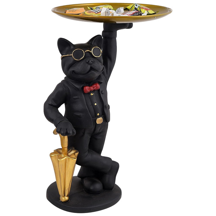 Black Cool Dog resin showpiece with gold color plate