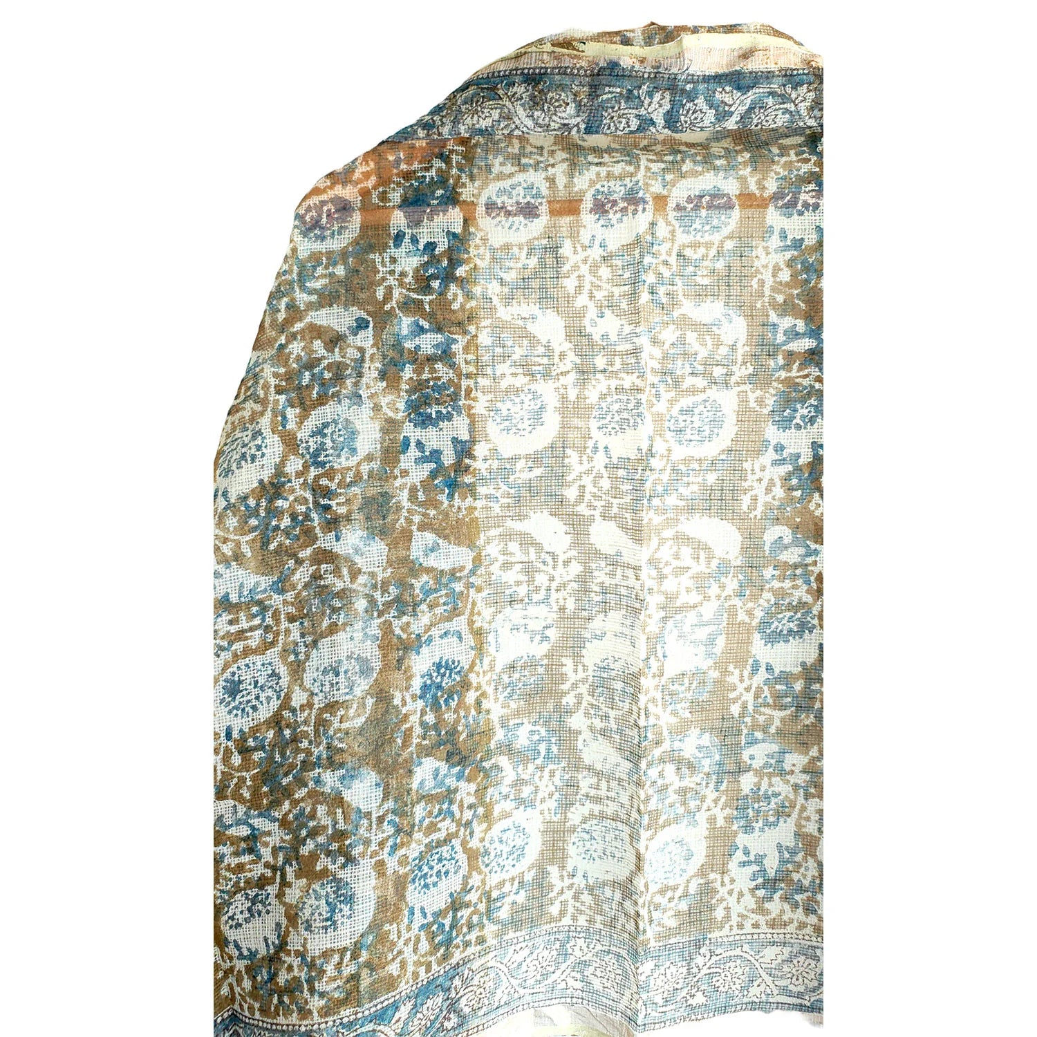 Kota Doria Kalamkari Cotton Silk Orange Colour Floral Dupatta