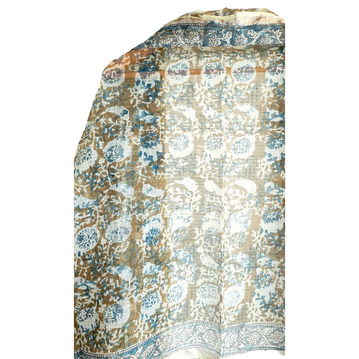 Kota Doria Kalamkari Cotton Silk Orange Colour Floral Dupatta