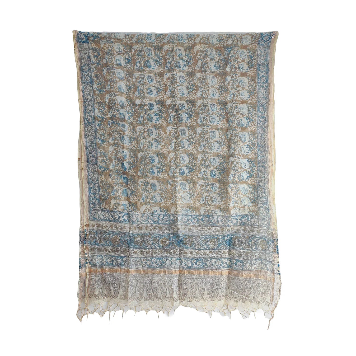 Kota Doria Kalamkari Cotton Silk Orange Colour Floral Dupatta