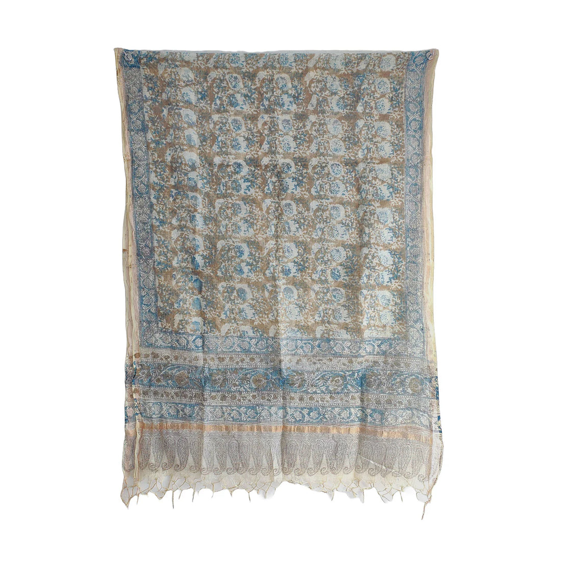 Kota Doria Kalamkari Cotton Silk Orange Colour Floral Dupatta