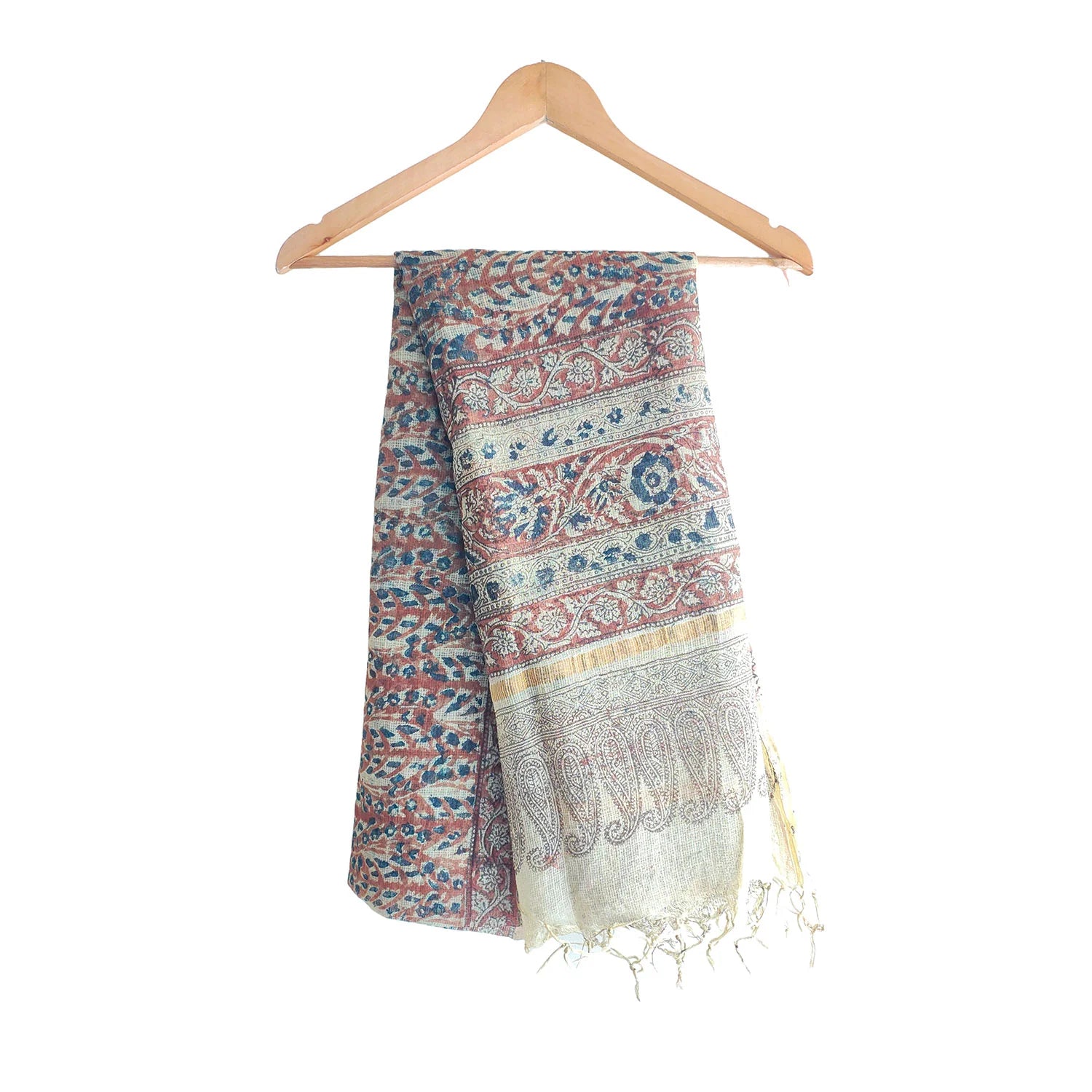 Kota Doria Kalamkari Cotton Silk Grey Colour Floral Dupatta